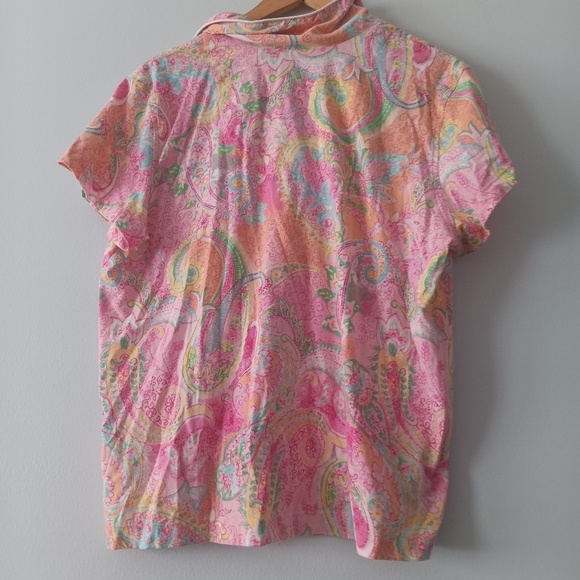 Lauren Ralph Lauren Paisley Button-Front Short Sleeve Pajama Top XL - Picture 2 of 7